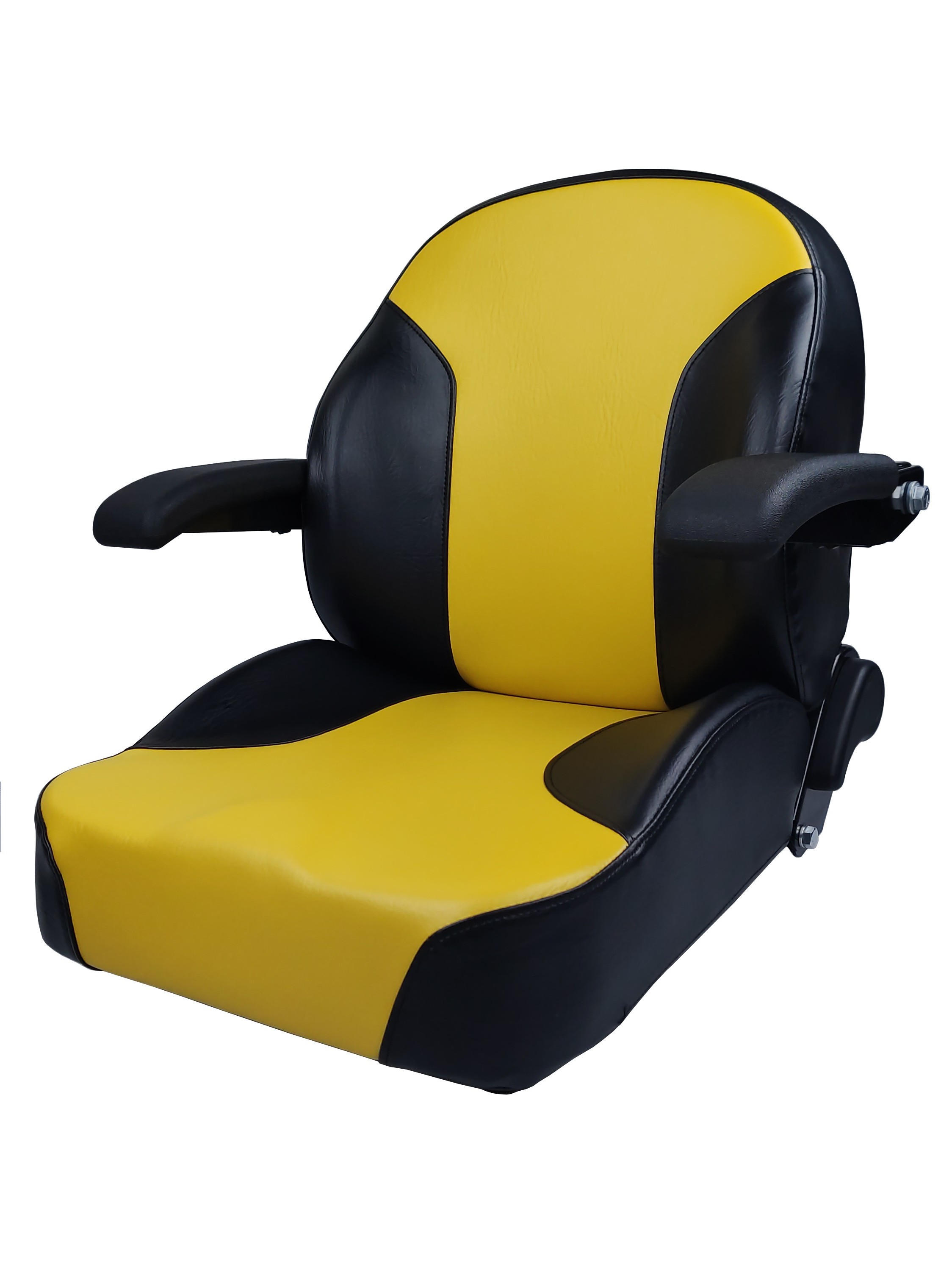 Lawn mower seat installation and rough terrain suspension